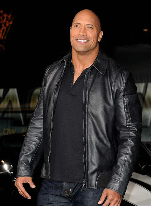 Sleek leather jacket worn by Dwayne Johnson adds edge to his outfit in UK market