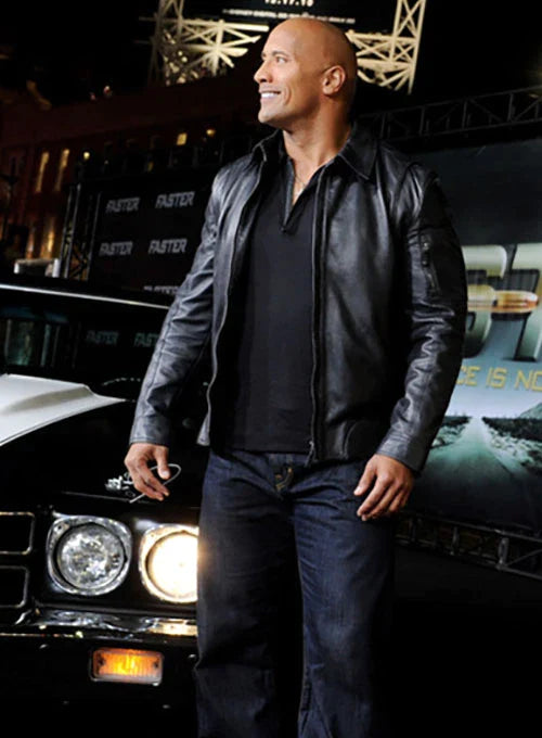 Dwayne Johnson looks ruggedly handsome in a leather jacket in American market
