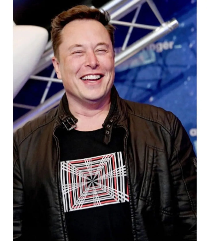 Elon Musk's edgy black leather jacket made from premium sheep leather in United state market