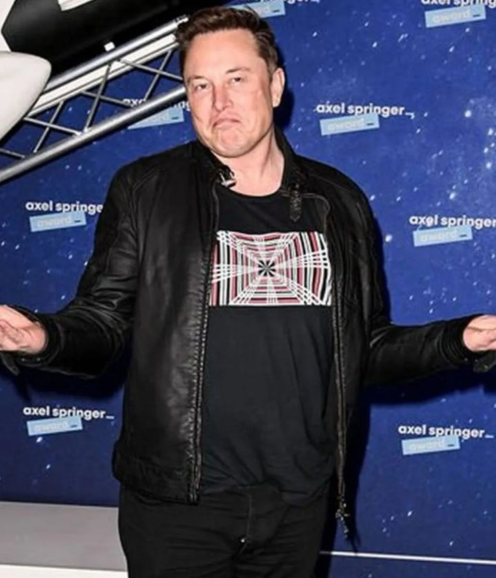Sleek and stylish leather jacket worn by Elon Musk in UK style