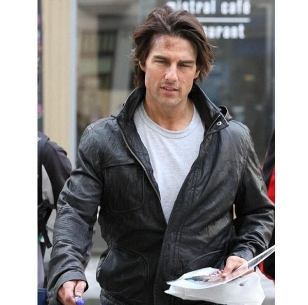 Tom Cruise rocks a stylish and edgy Ghost Protocol black hoodie leather jacket in USA market