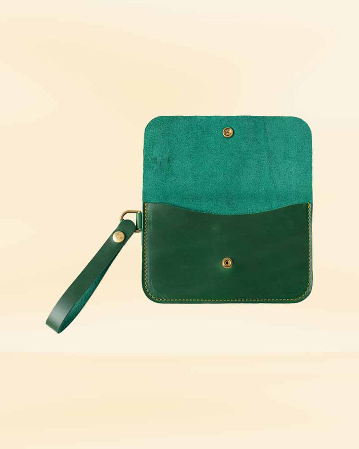 Stylish green Cavalier leather wristlet purse in usa