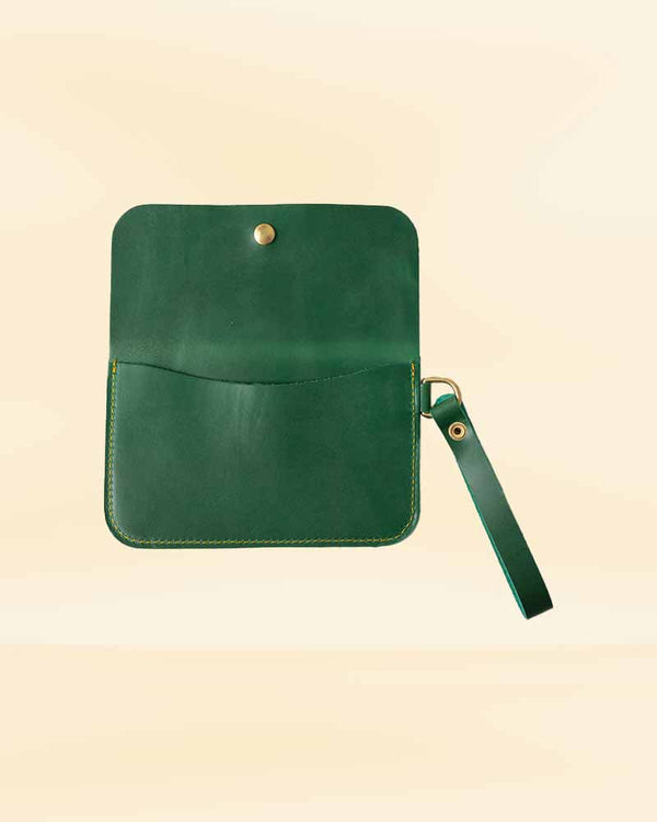 Green Cavalier leather wristlet clutch for sale in usa