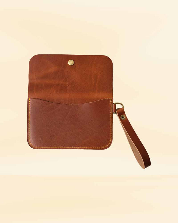 Tan Dublin leather wristlet clutch for sale in usa