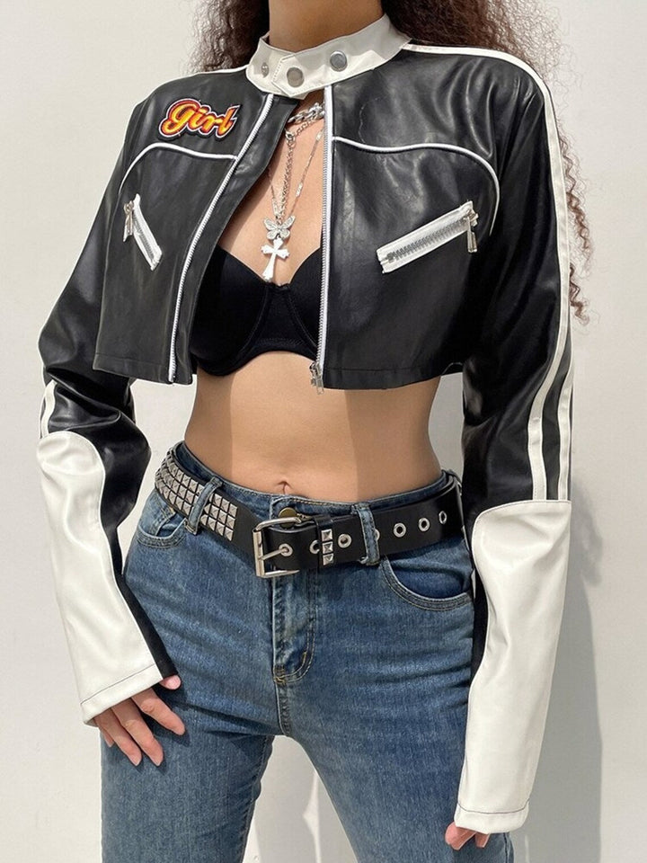 Chic cropped moto biker jacket for women in USA