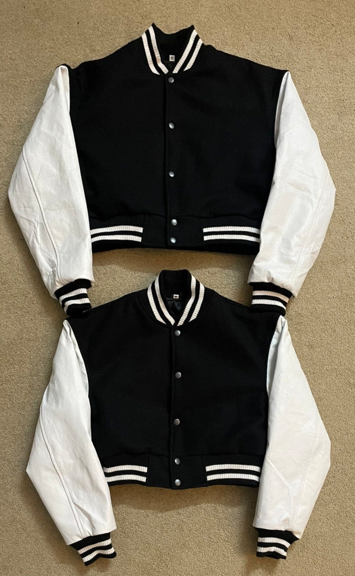 Trendy women's letterman jacket in a cropped style in American style
