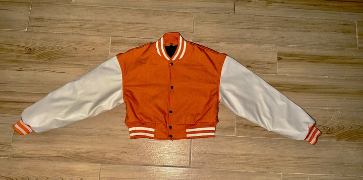 Women's trendy varsity jacket with a cropped fit in United state market