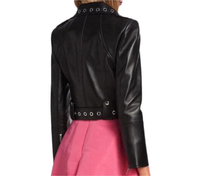 Fashionable women's metallic crop jacket in genuine leather in United state market