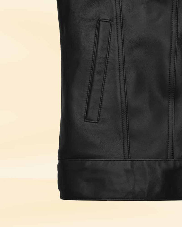 Jeff Goldblum's sleek black leather jacket in USA market