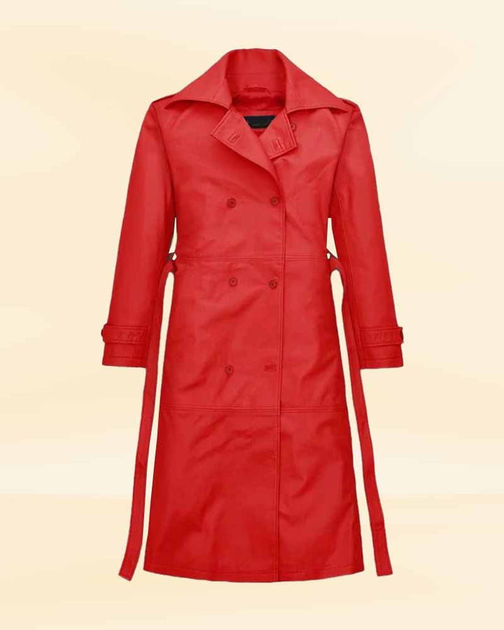 Experience the luxury of genuine leather with Megan Fox's iconic long coat in American market