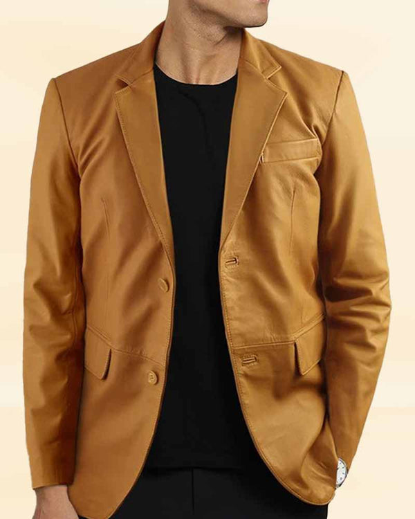 Caramel Cream Leather Blazer USA style