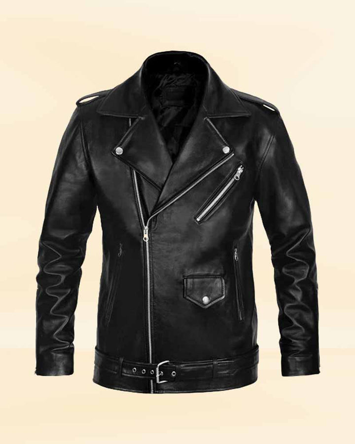 Upgrade your wardrobe with the stylish and edgy black biker leather jacket worn by Elvis Presley in United state market