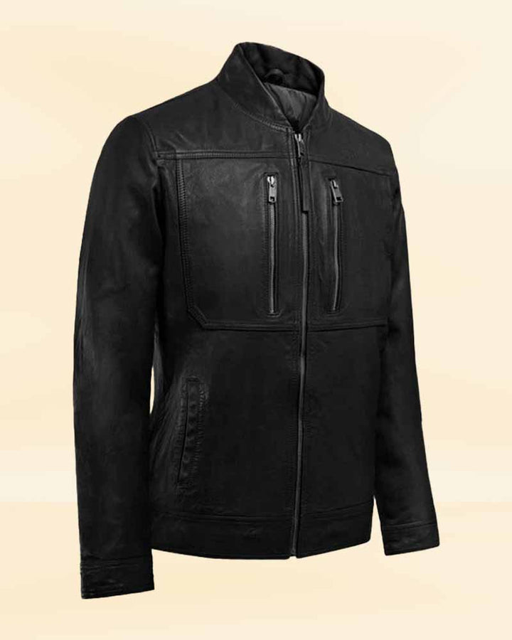 Upgrade your wardrobe with the Thunder Storm Black Biker Leather Jacket, made from high-quality Napa Sheep Skin leather. USA style