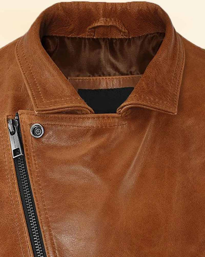Motorcycle leather vest for men in brown color