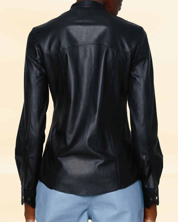 Button-up leather shirt with a textured finish