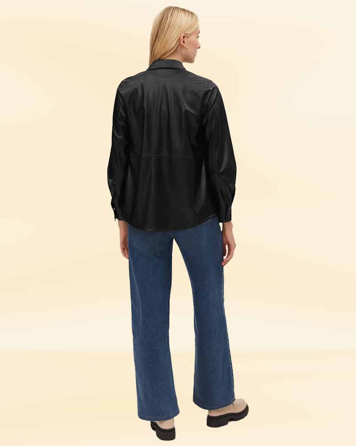 black cotton shirt with snap buttons