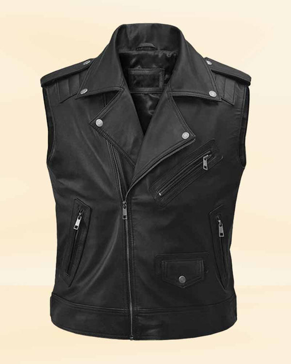 Sleek Men's Black Leather Biker Vest USA style
