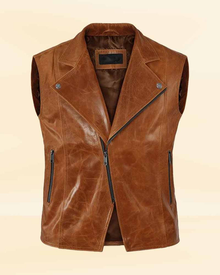 Stylish men's brown leather biker vest