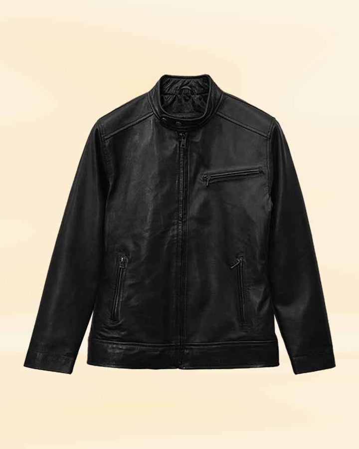 Michael Fassbender's premium black leather jacket in USA market
