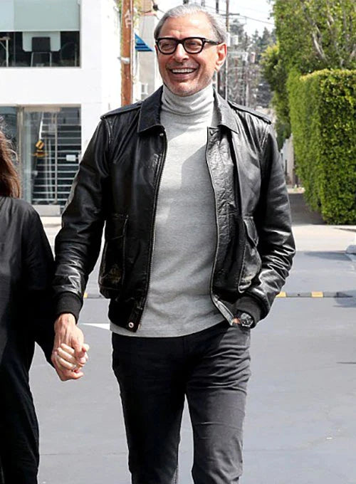 Stylish Black Leather Jacket Worn By Jeff Goldblum | Jeff Goldblum Stylish Black Leather Jacket