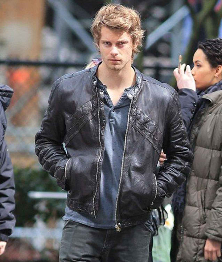 Sleek and stylish black leather jacket worn by John Young in USA market