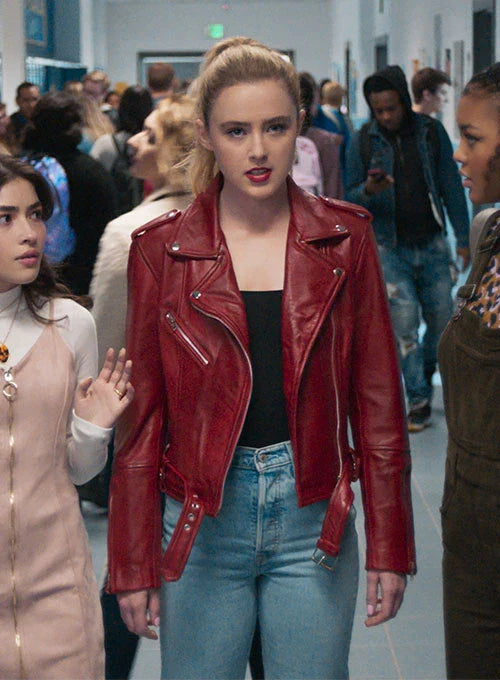 Kathryn Newton stuns in her leather jacket in Freaky. in American style