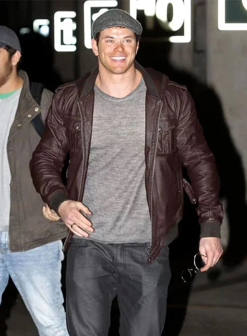 Brown real leather jacket, the perfect accessory for Kellan Lutz in USA market