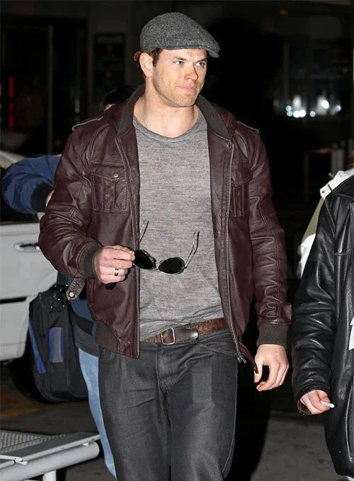 Elegant and timeless leather jacket worn by Kellan Lutz in American style