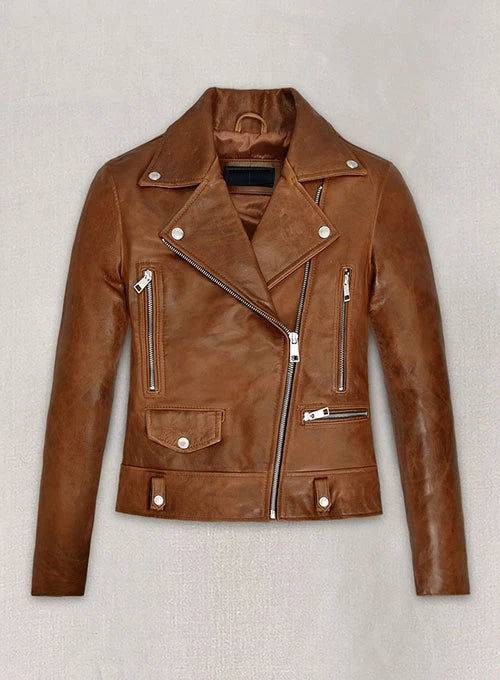 Kylie Jenner's chic Brown Leather Jacket, a must-have for any fashion-forward wardrobe in USA market