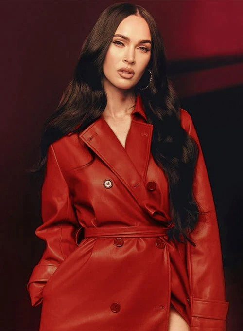 Sleek and sophisticated leather coat worn by Megan Fox in USA market