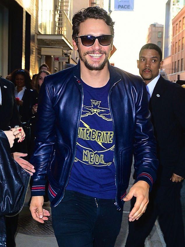 James Franco brings his A-game in a blue stylish leather jacket in USA market