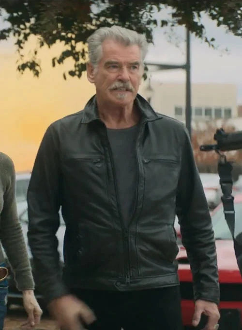 Stylish leather jacket inspired by Pierce Brosnan's look in France style