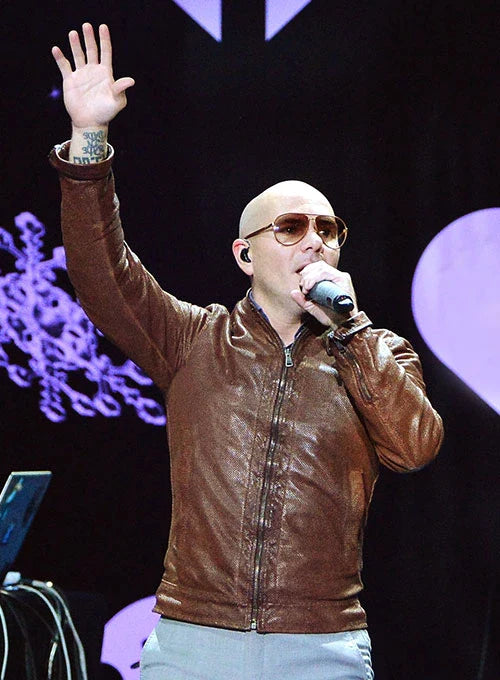 Sophisticated sheep leather jacket worn by Pitbull in American style