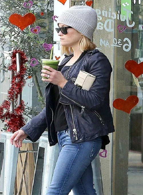 Chic Leather Jacket Look Worn by Reese Witherspoon in France market
