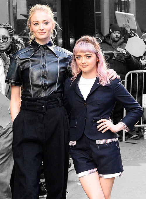 Sophie Turner's chic and edgy leather shirt look in American market