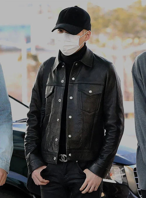 Premium Black Real Leather Jacket Worn By Suga exudes | Suga exudes Premium Black Real Leather Jacket