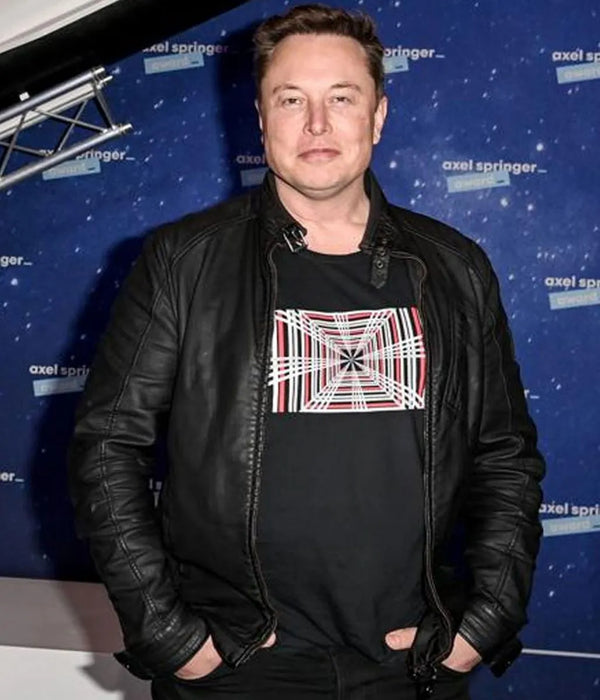 Elon Musk's sleek black sheep leather jacket for men in USA market'