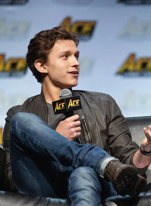 Get the Tom Holland look with this stylish black leather jacket in UK style