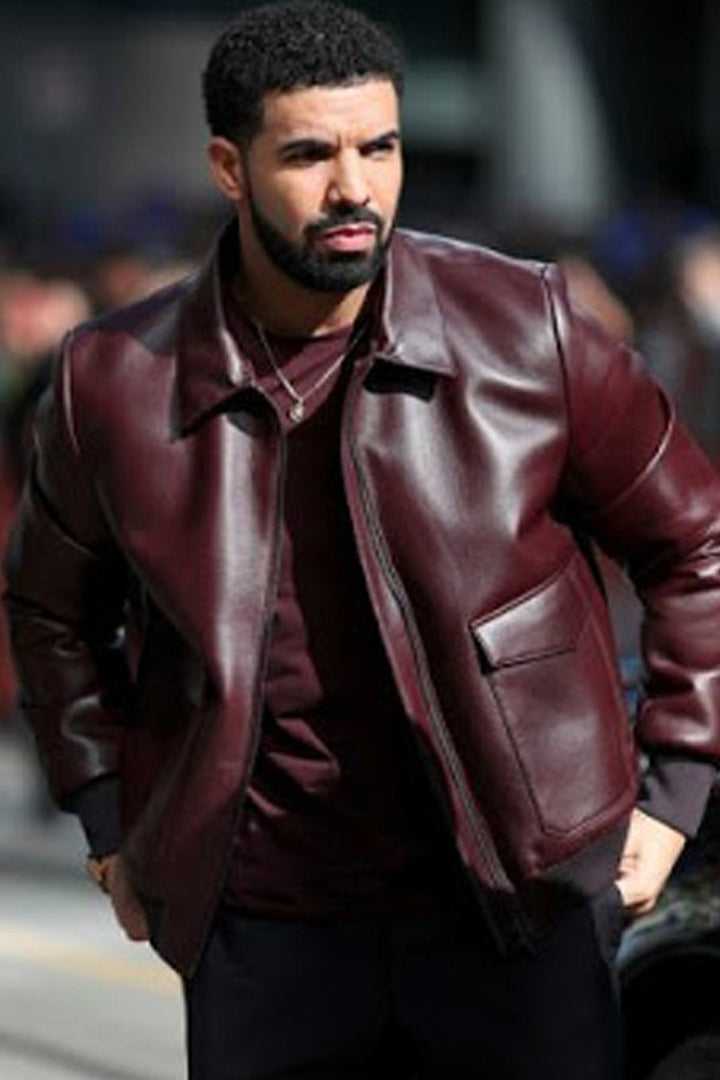 Aubrey Drake Graham's Brown Decant Leather Jacket, a stylish addition to any wardrobe in USA market