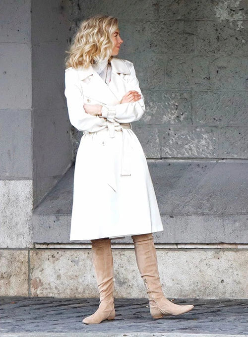 Mission Impossible White Long Leather Coat Women Worn by Vanessa Kirby