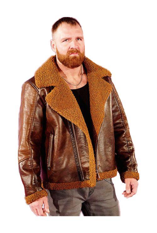 Add a touch of edge to your outfit with the faux shearling brown leather jacket seen on Dean Ambrose in France style