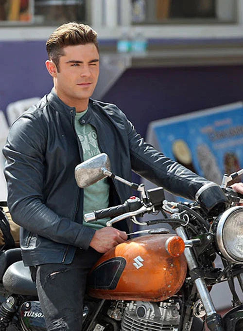 Zac Efron rocks the iconic Baywatch leather jacket in style in American style