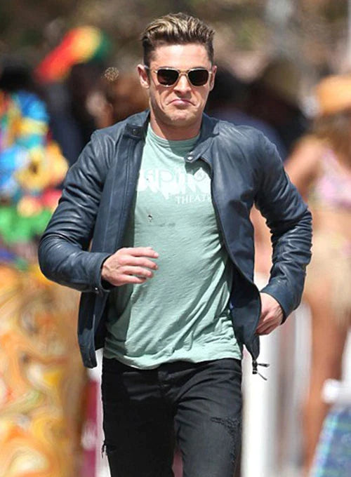Experience the cool, laid-back vibe of Zac Efron's Baywatch leather jacket in US